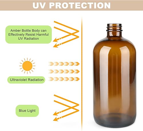 Miniatura 5 de Dispensador de jabón de vidrio ámbar de 16 onzas, 1 paquete de dispensador de jabón de manos recargable con bomba de acero inoxidable a prueba de