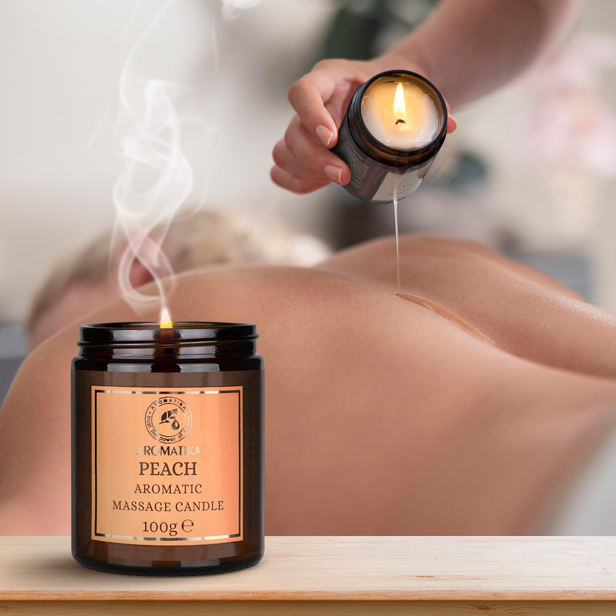 Vela de Masaje Durazno 100 g - Vela de Cera de Soja - Mezcla de Aceites de Coco y Almendras - Vela de Masaje y Relajación - Aromaterapia - Cosmética - Calmante