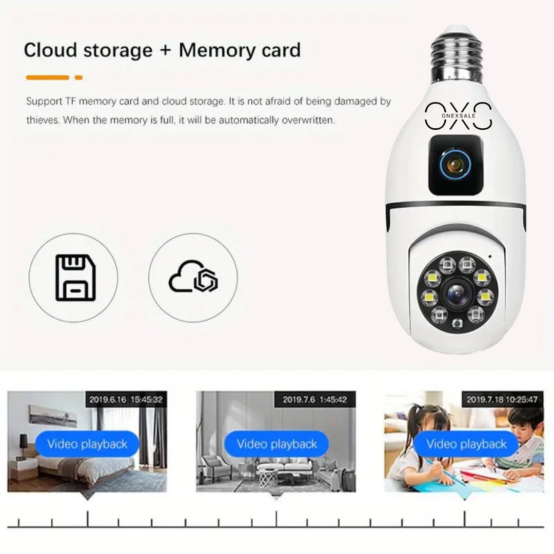 OneXsale 2-Camera WiFi Bulb CCTV Kit | 1080P HD Dual Lens | 360° PTZ Panoramic Security System 2
