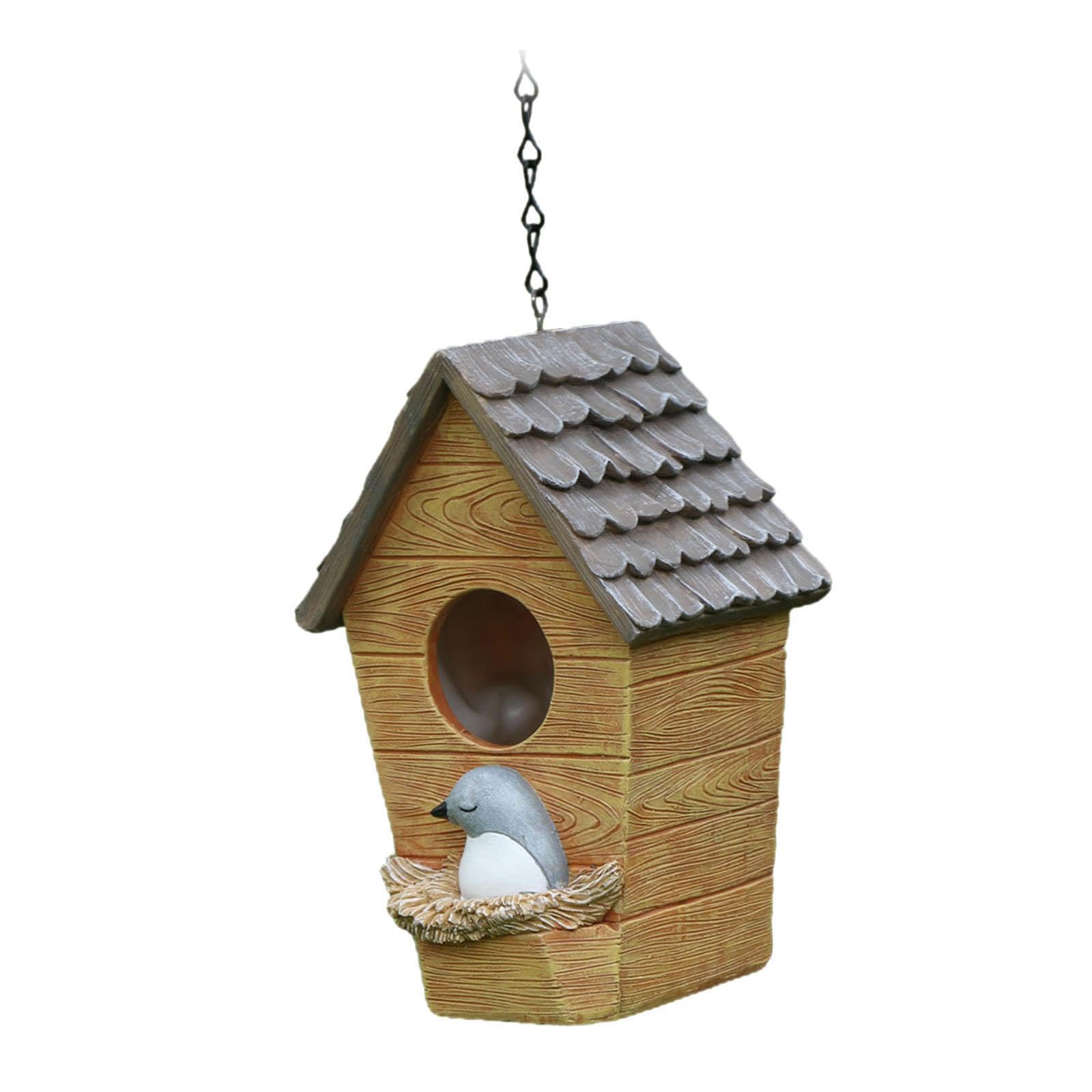 Mophrati Bird House Hanging Ornament Charming Decorative Accent Outdoor Spaces Porches And Gardens Novelty Hanging Birdhouse Sculpture Features Rustic Color