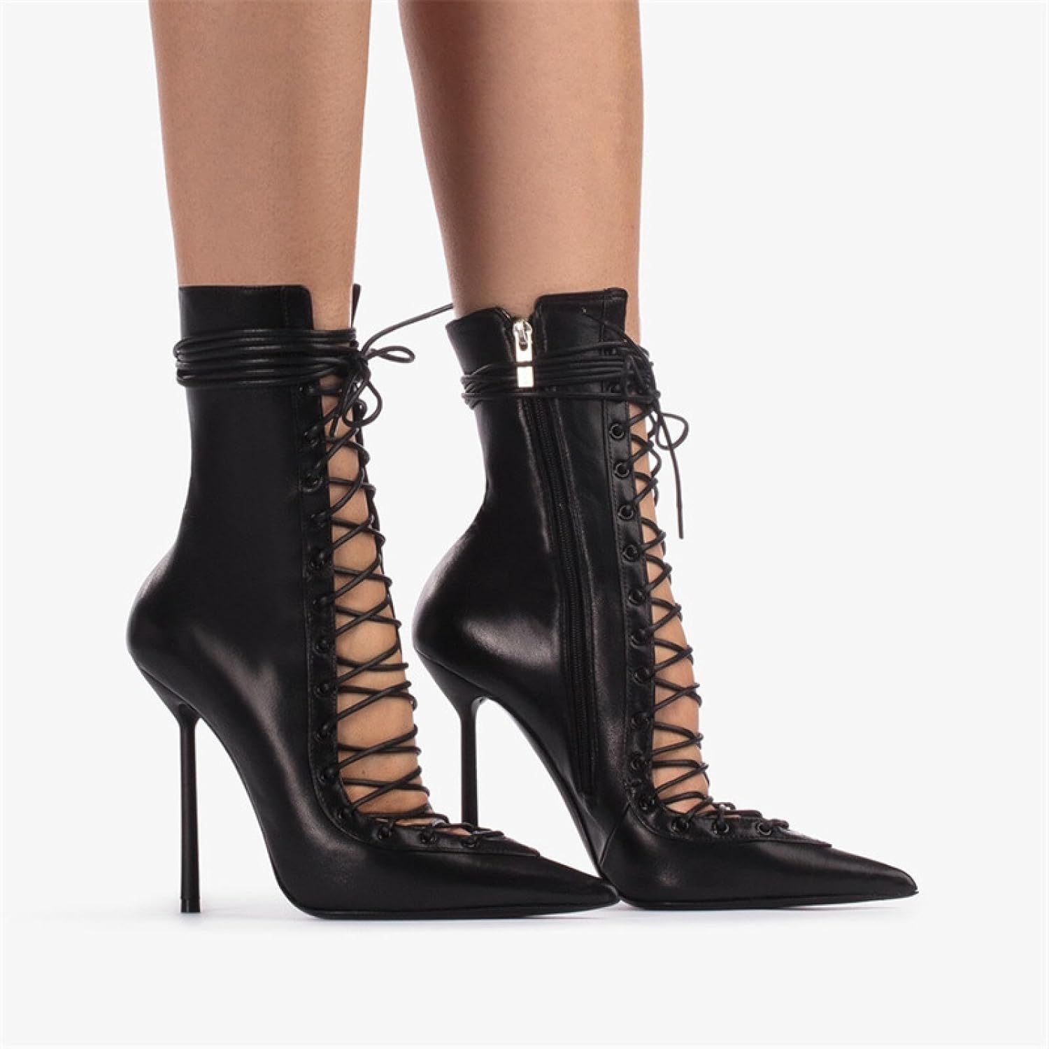 Pointed Toe Ankle Bootie with Sexy Exposed Skin Adjustable Strap Design Side Zipper Stiletto Heels Everyday Fashion Party Shoes Clubwear Footwear for Man Woman