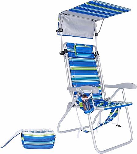 Silla de playa plegable de aluminio de alta resistencia para adultos  Coloque plana, 5 posiciones reclinables  Bolsa térmica aislada extraíble y