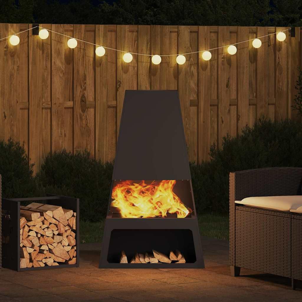 vidaXL Feuerstelle Schwarz 60 x 35 x 100 cm Stahl, Garten und Terrasse, moderner rechteckiger Feuerpit, langlebiger Stahl, tragbar und rostfrei, großes Mattes Design für Feiern