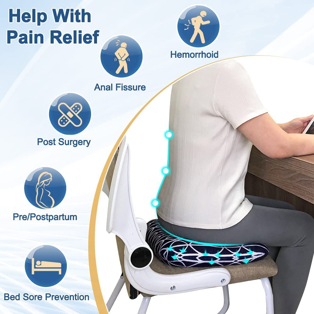 Mybow Cuscino per emorroidi a ciambella, cuscino per letto, mal di testa, gravidanza, per sedersi, medico, coccige, testa, anca, orecchio, piercing per sciatica, post chirurgia, sedia (blu navy