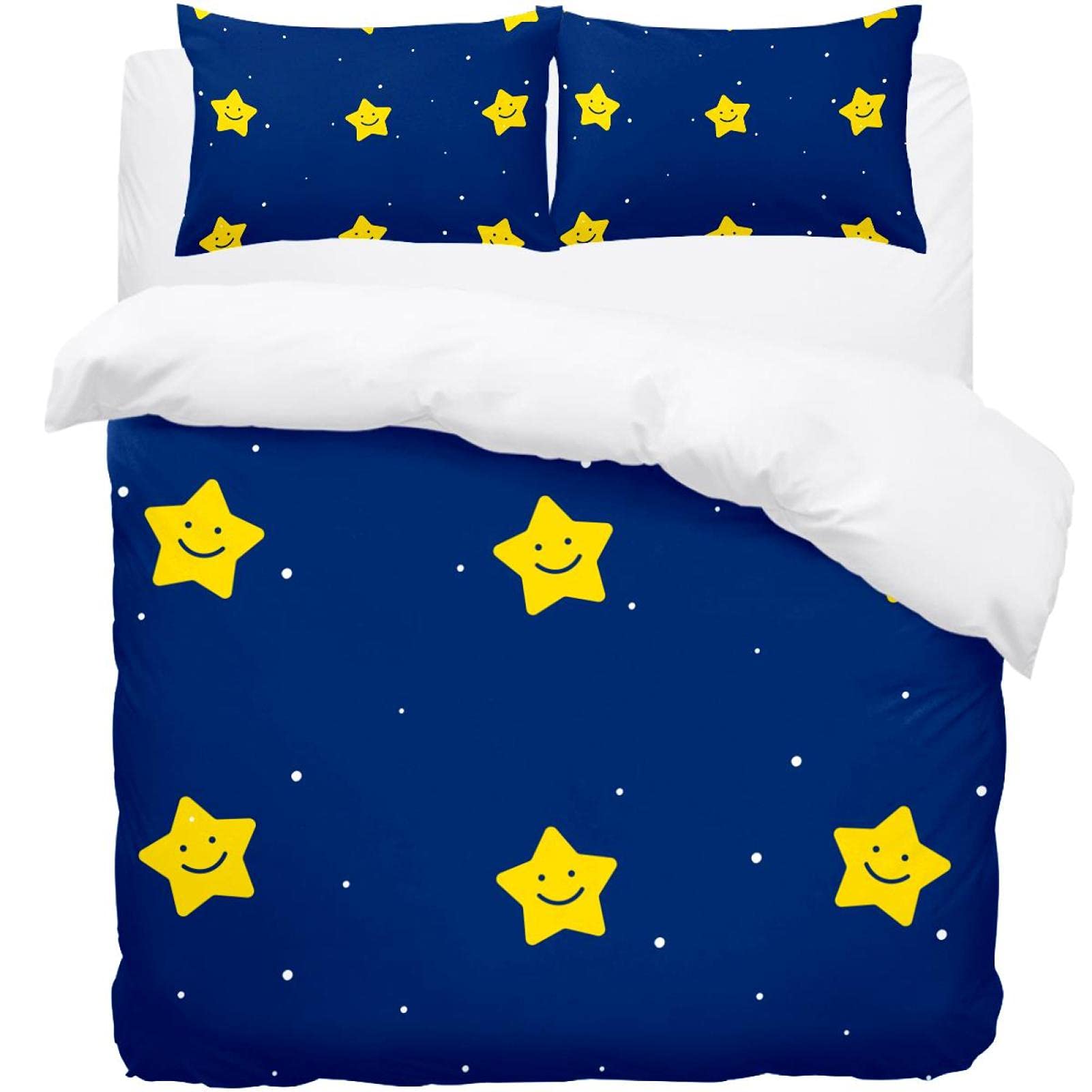 Parure de lit simple motif étoile mignon avec housse de couette 1 personne et taies