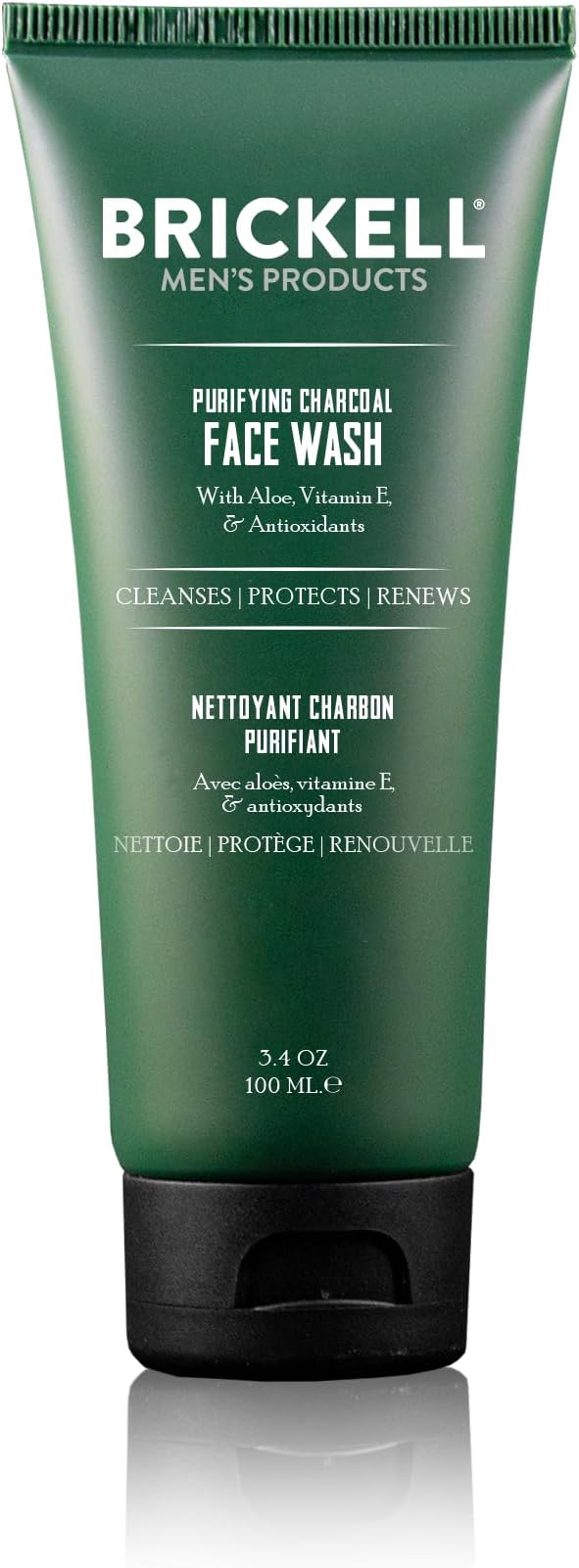 Brickell Men's Purifying Charcoal Face Wash for Men, Natural and Organic Daily Facial Cleanser, 3.4 Ounce, Scented Men's Face Cleanser