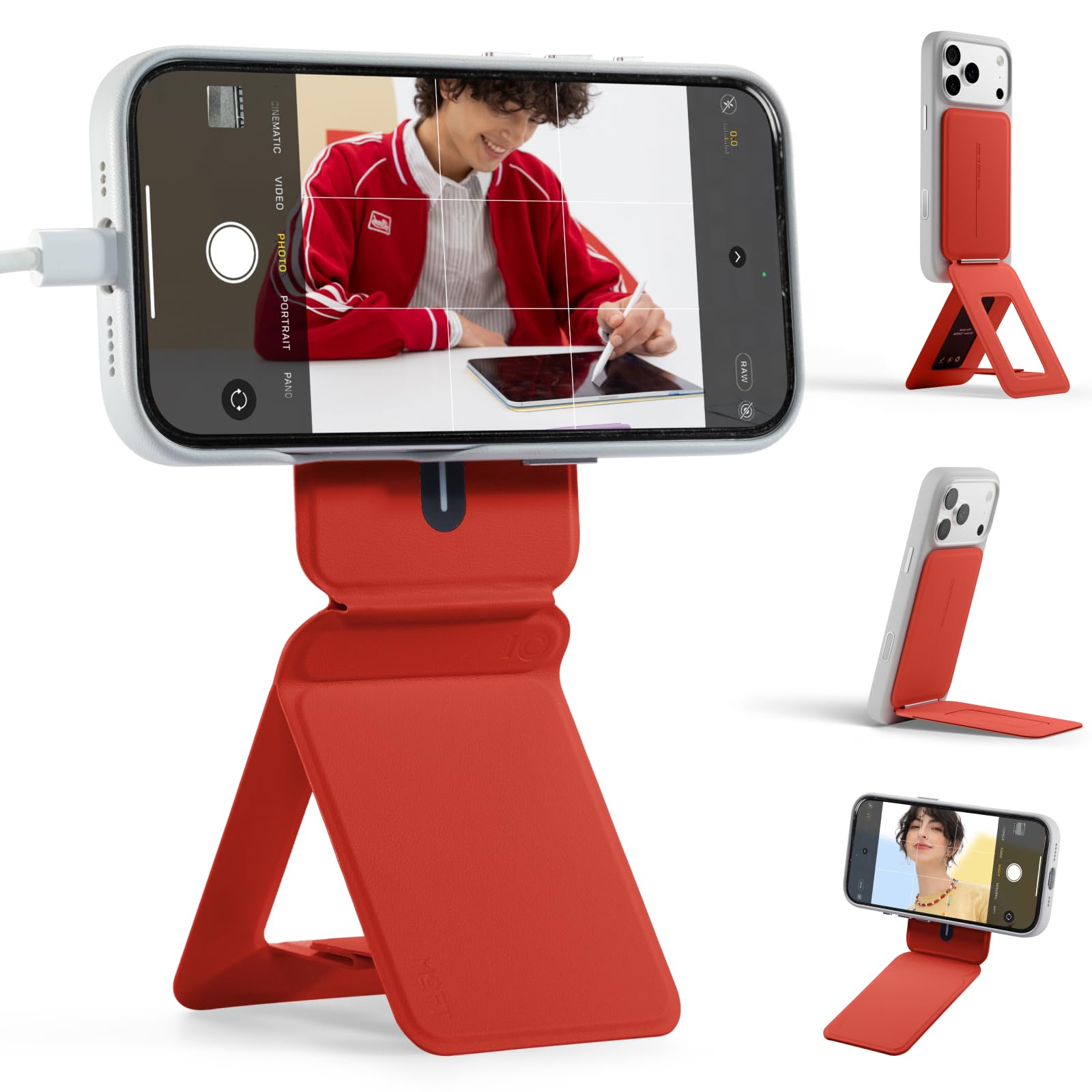 MOFT Phone Stand, Magnetic Phone Tripod Stand Stain-Resistant MOVAS Leather & Angle Adjustment & Strong Magnets Tripod for iPhone 17/16/15/14/13/12 (
