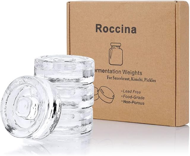 4 Pack Pickle Pebble Glass Fermentation Weights with Easy Grip Handle for Fermenting Sauerkraut,Pickles,Kimchi in Wide Mouth Mason Jar