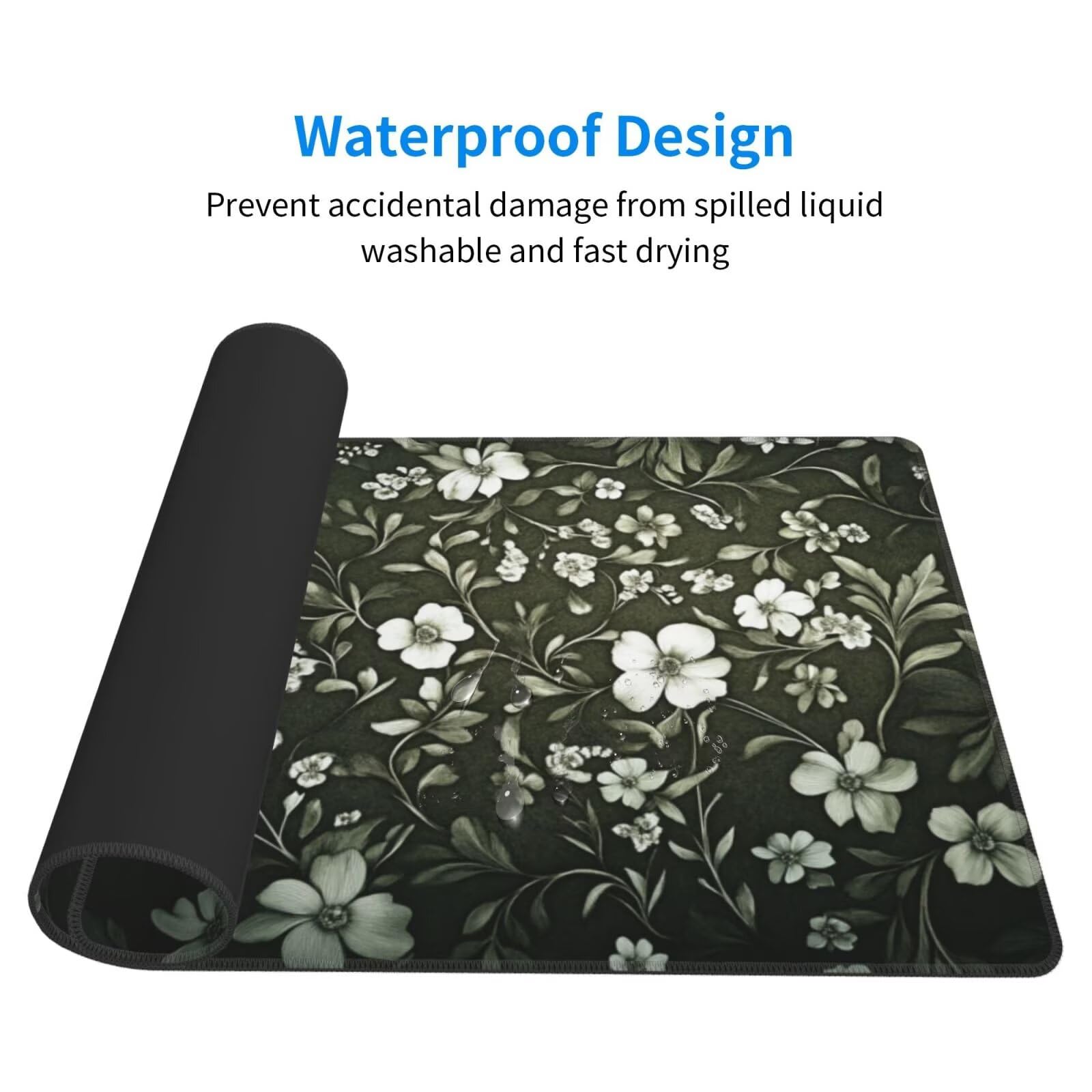 Gaming Mauspad XXL 900x500x3mm Mousepad Verlängertes Groß Mauspad Schreibtischauflage,Genähte Kanten Rutschfeste Gummibasis,Verbessert Präzision Geschwindigkeit Home Office Blumen Grüne Blätter L-3506