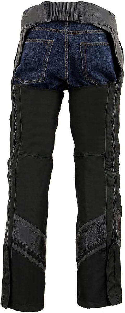 Milwaukee Leather MPM5706 Men's Black Vented Textile Chaps with Leather Trim : Automotive