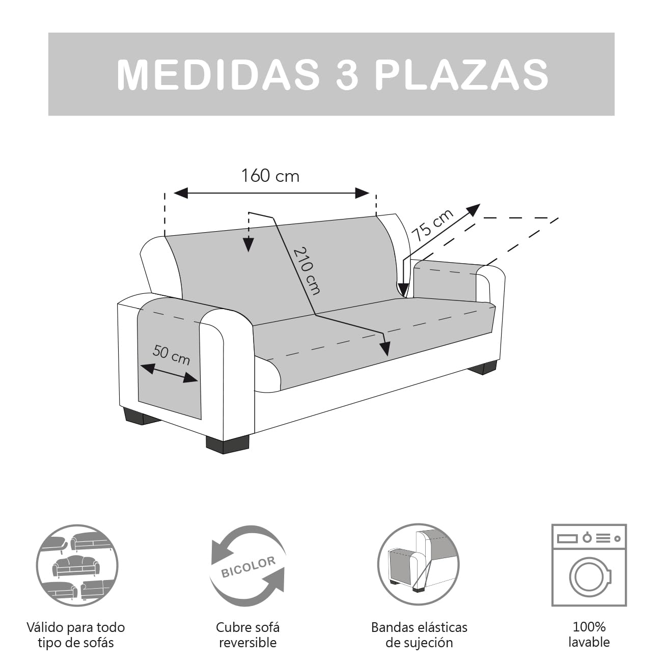 Martina Home Milano Funda Cubre Sofá, Protector para Sofás Acolchado Reversible 3 Plazas Beige/Marrón