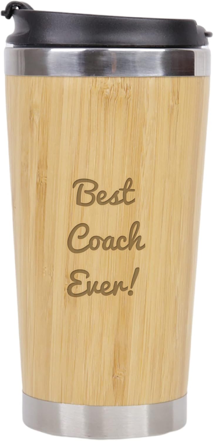 Best Coach Ever-Stainless Steel Bamboo Coffee Tumbler Insulated with Lid, Gift for Coach, Winning Coach, Sports Gift, Teacher Appreciation, Coach Thank You Gift