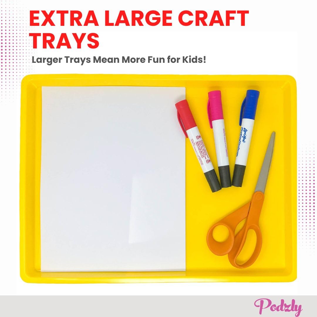 Podzly 6 bandejas de papel de plástico, organizador plano apilable para arte y suministros de aula para niños, bandejas educativas duraderas multicolor, resistentes y seguras
