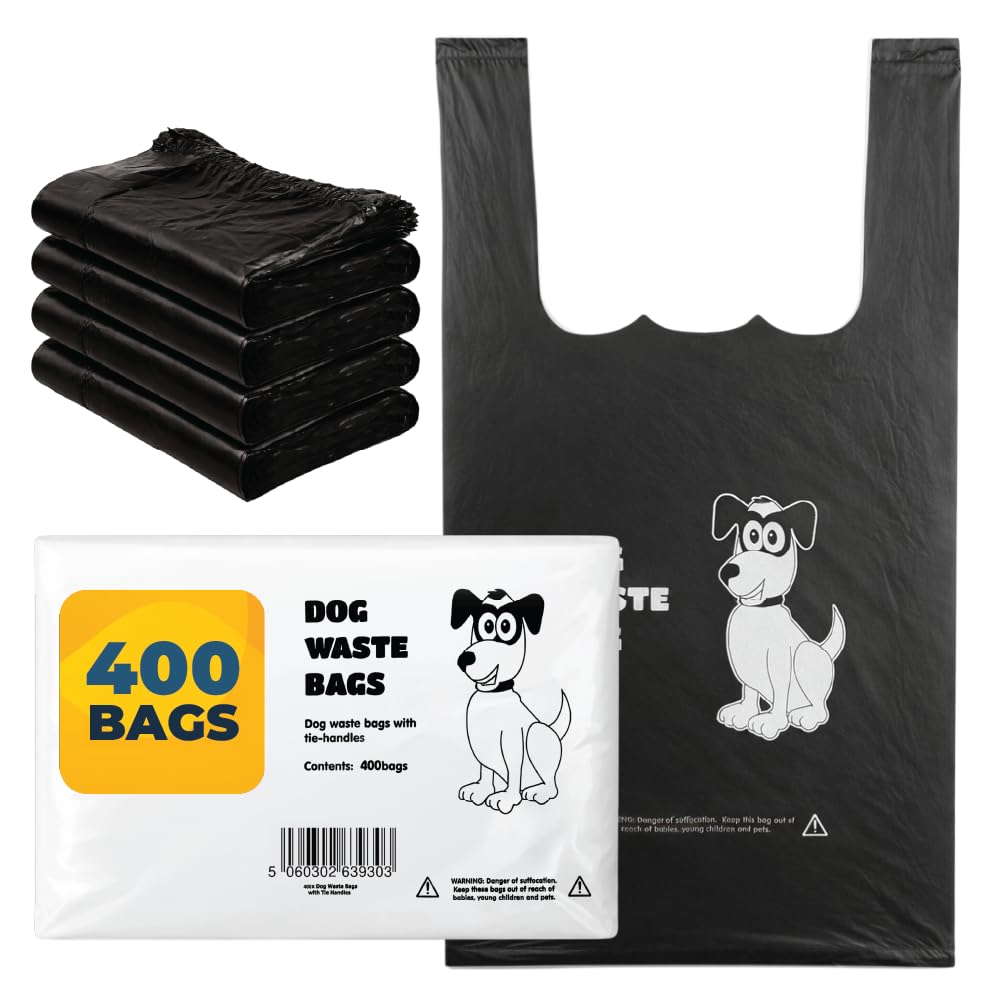 400 x Dog Poo Bags (DogPoop/Bag-Waste Bags) Black Tie Handle