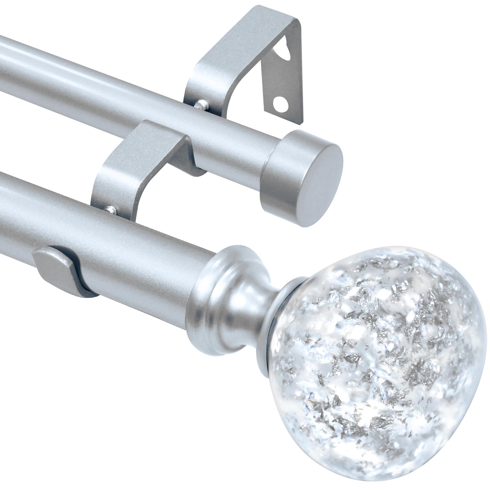 Silver Double Curtain Rod for Windows 66 to 120 Inch: Double Window Treatment Curtain Rod Heavy Duty Adjustable from 66 to 120 Inch - Silver Foil