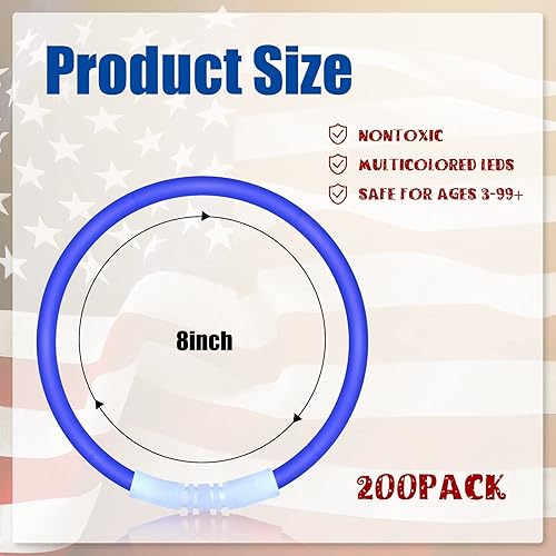 Miniatura 2 de Honoson 100 Pcs 8'' Red White and Blue Glow Sticks Glow in the Dark 4th of July Party Supplies Patriotic Independence Day Light up Glow Sticks for