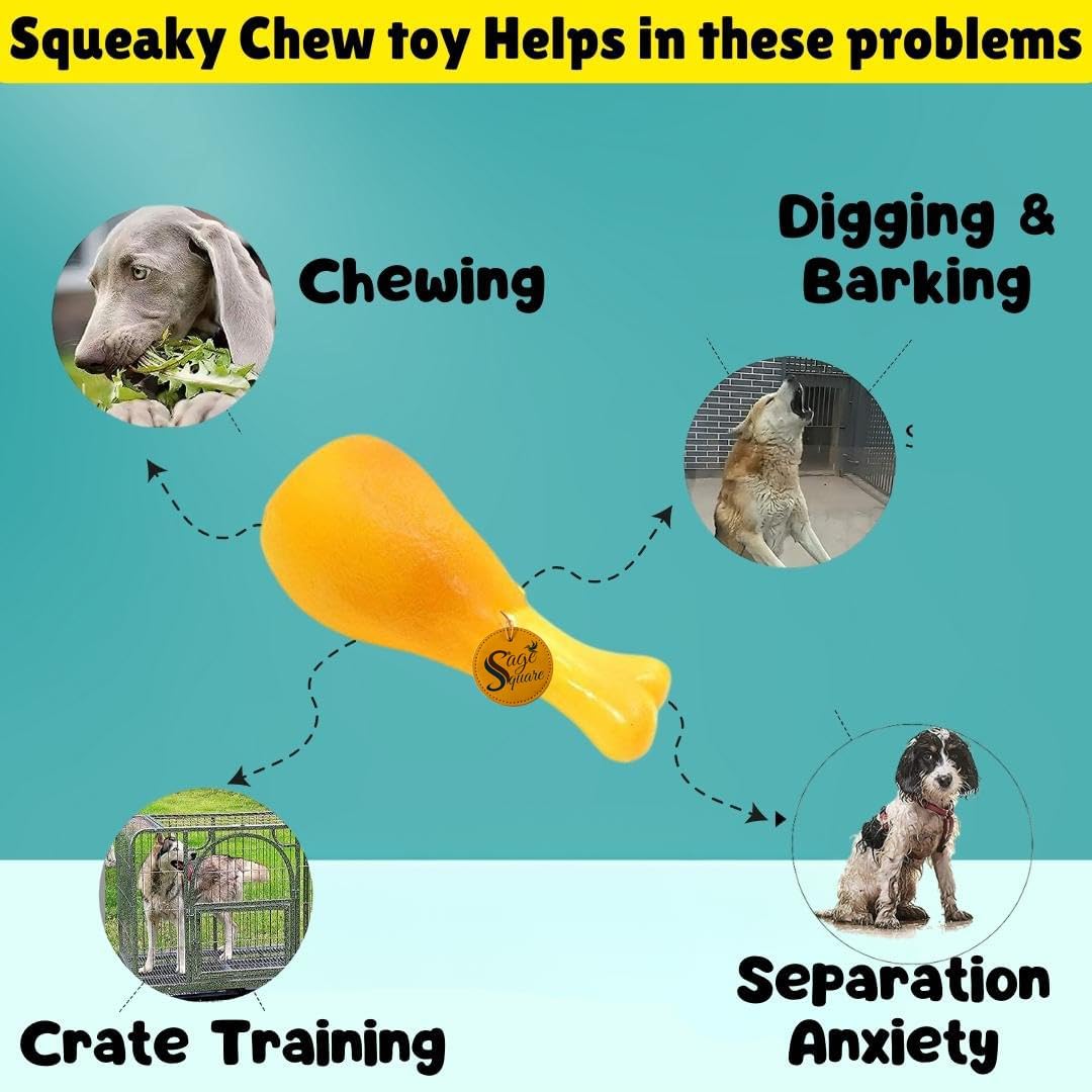 Sage Square Dog Squeaky Chicken Leg Colorful Rubber Toy for Safe Fun & Entertainment - Perfect for Dogs, Puppies, Cats & Kittens, This Toy Will Keep Your pet Engaged, stimulated & Happy 3
