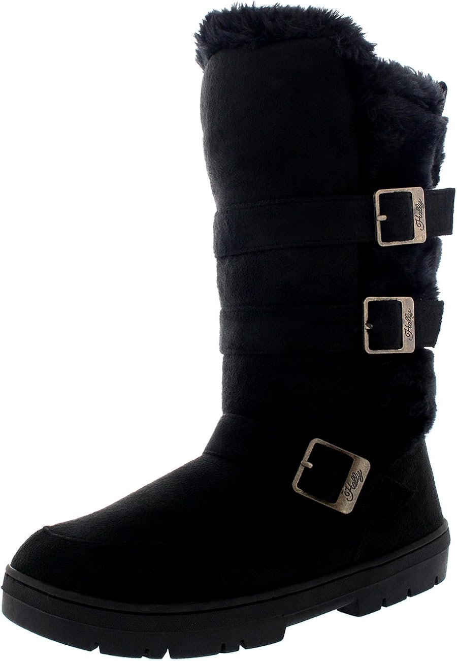 Holly Womens Waterproof Winter Long Shoe Snow Mid Calf Triple Buckle Boots