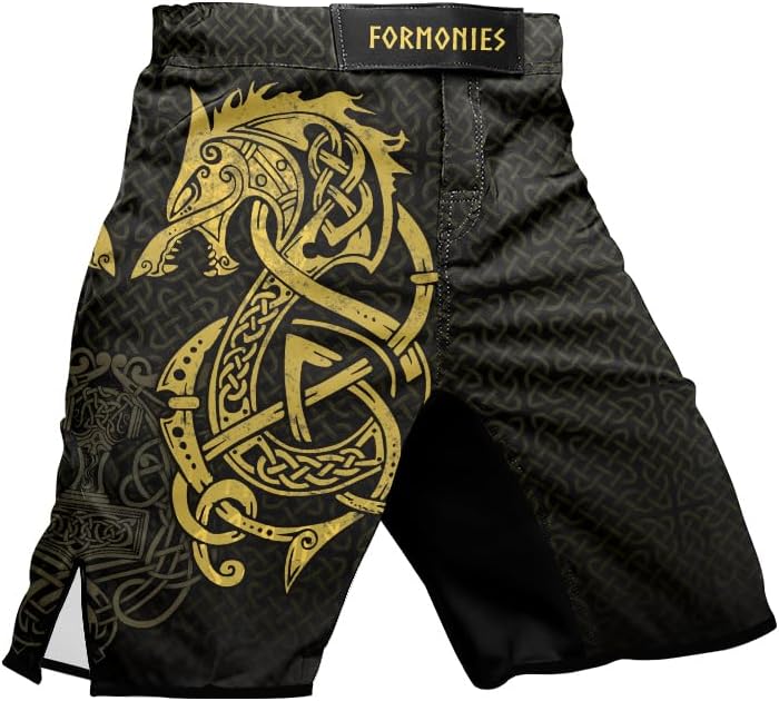 Viking Men's Fight Short MMA BJJ Training No Gi Grappling Shorts Trunks Fight Wear with Drawstring