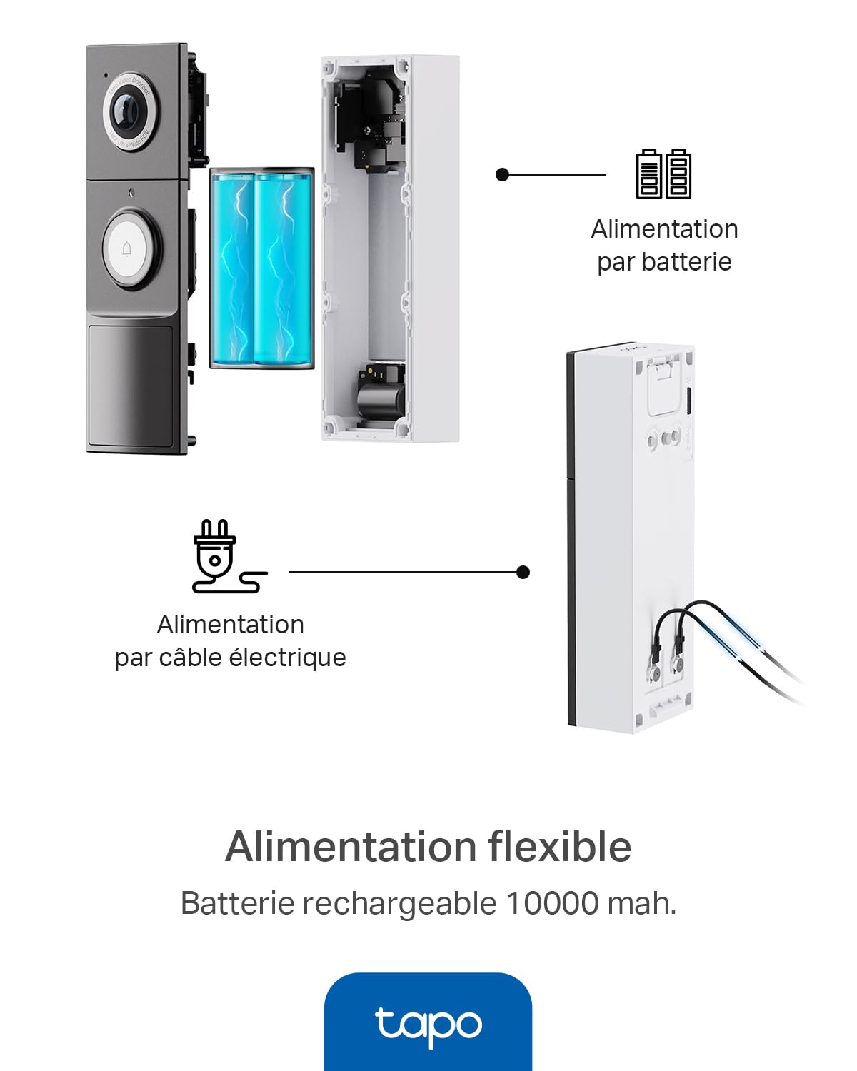 Tapo D235 Sonnette sans Fil avec Camera 2K+ 5MP, IP66 étanche, 180° Vision Ultra-Large, Vision Nocturne Couleur, Audio Bidirectionnel, Détection AI Gratuite