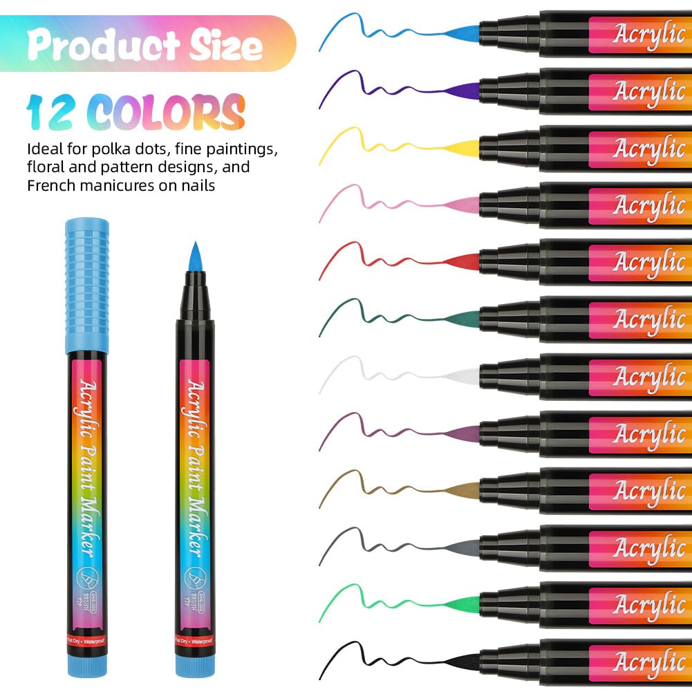 12 Farben Nagellack Stift Set, Nailart Graffiti-Stift, Nagelzeichenstift, 3D Nagelkunststift DIY Linie Nagelkunst-Graffiti, Wasserfeste Schnelle, für Maniküre Mädchen Frauen Zuhause, Reisen(D)