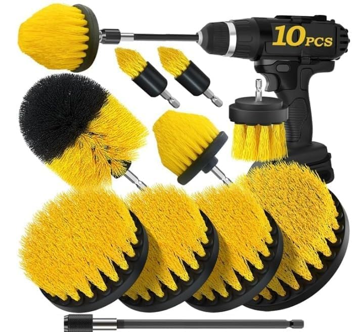 Image of SUNTARA 10pcs Power Drill Scrubber Brush Set | Drill Brush Attachment Set | Multi-Function Cleaning Scrubber Brush for Bathroom, Floor, Tile, Surfaces, Shower, Corner, Sink