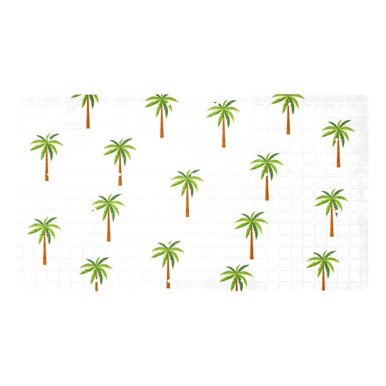 Tapis de bain antidérapant à ventouses et trous de drainage motif palmiers
