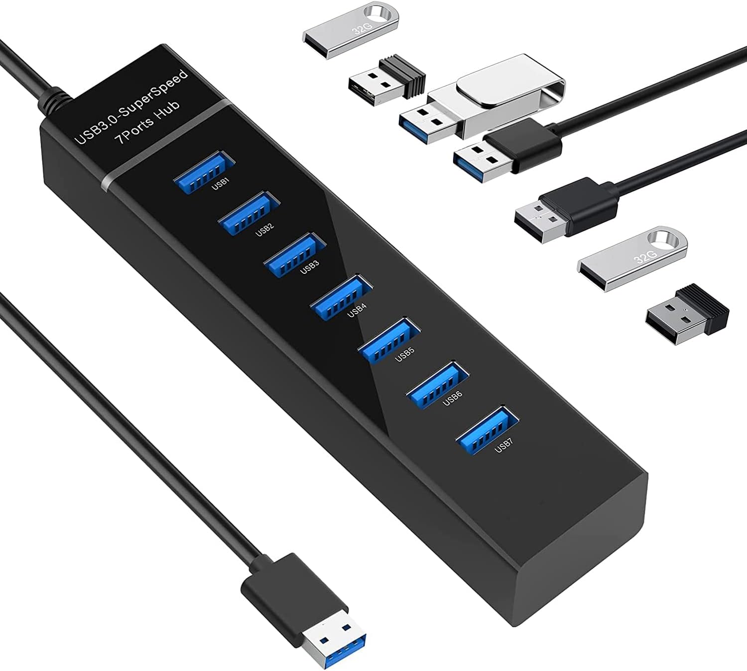 Amazon USB ハブ USB 3.0 Hub 7ポート増設 ケーブル長1.0m USB拡張 USB3.1 Gen1 5Gbps高速