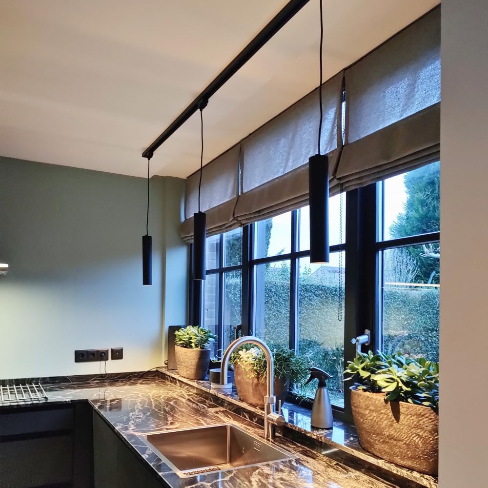 Qub Focus III 1-Phasen LED Schienensystem 300cm 6x GU10 Pendelleuchten 3x 1m Schienen I-Form Deckenstrahler Schwarz
