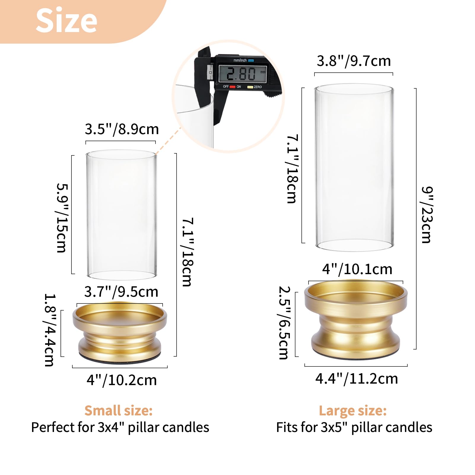 NUPTIO Portacandele A Uragano Oro: Set Di 2 Portacandele Candele A Colonna Con Manicotto In Vetro Trasparente Supporti Decorativi In Metallo Matrimonio Festa Di Natale Tavola Da Pranzo Centrotavola