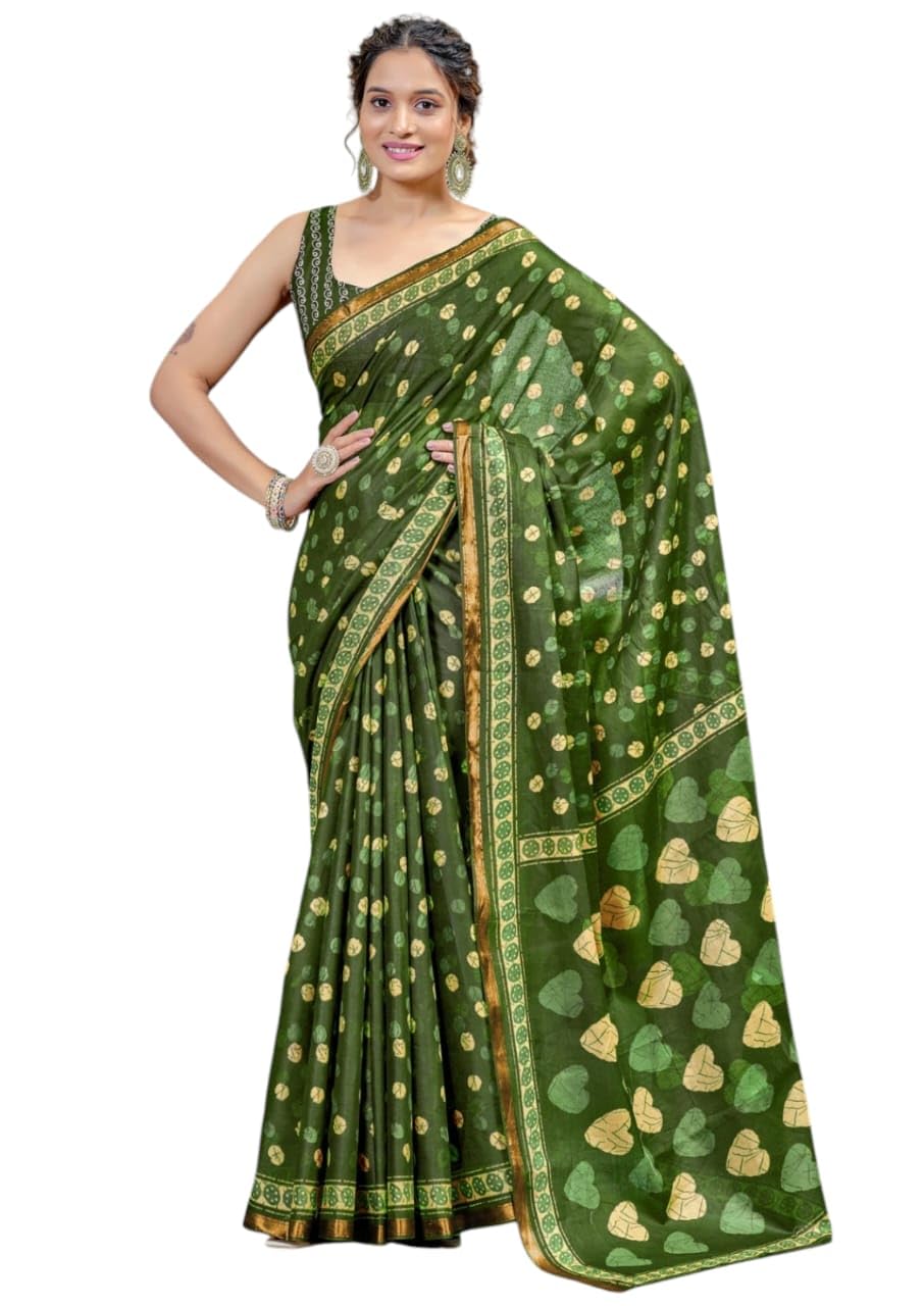 radha lakshmi Handicradft Mulmul Ikkat Soft Pure Cotton Saree JAIPUR Hand Block Print Zari Border with Unstitched Blouse-picture-12