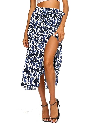 Newchoice Women's Boho Leopard Skirt High Low Split Summer Beach