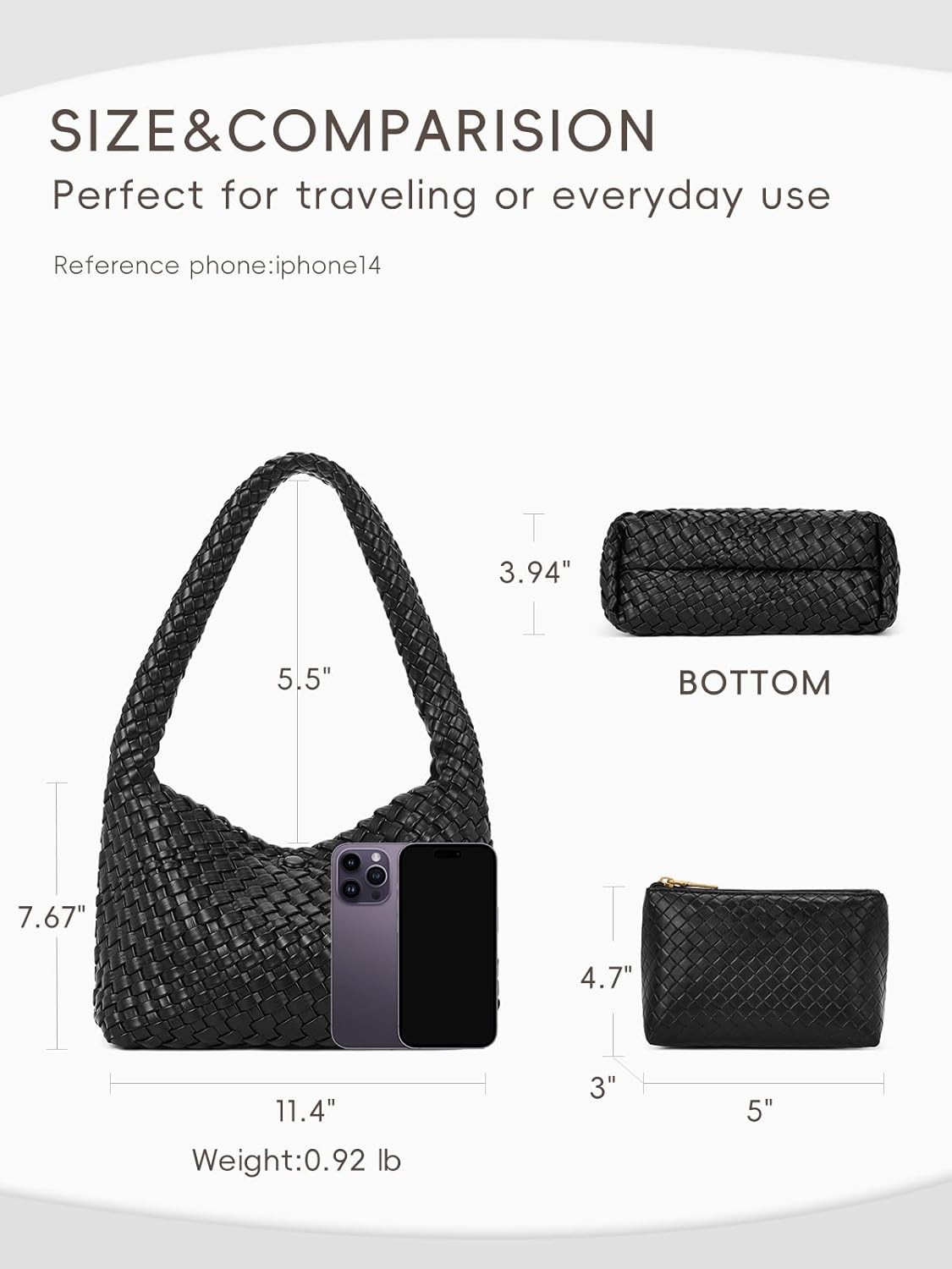 CLUCI Woven Shoulder Bag for Women, Vegan Leather Purse Tote Handbag 2PS - Image 4