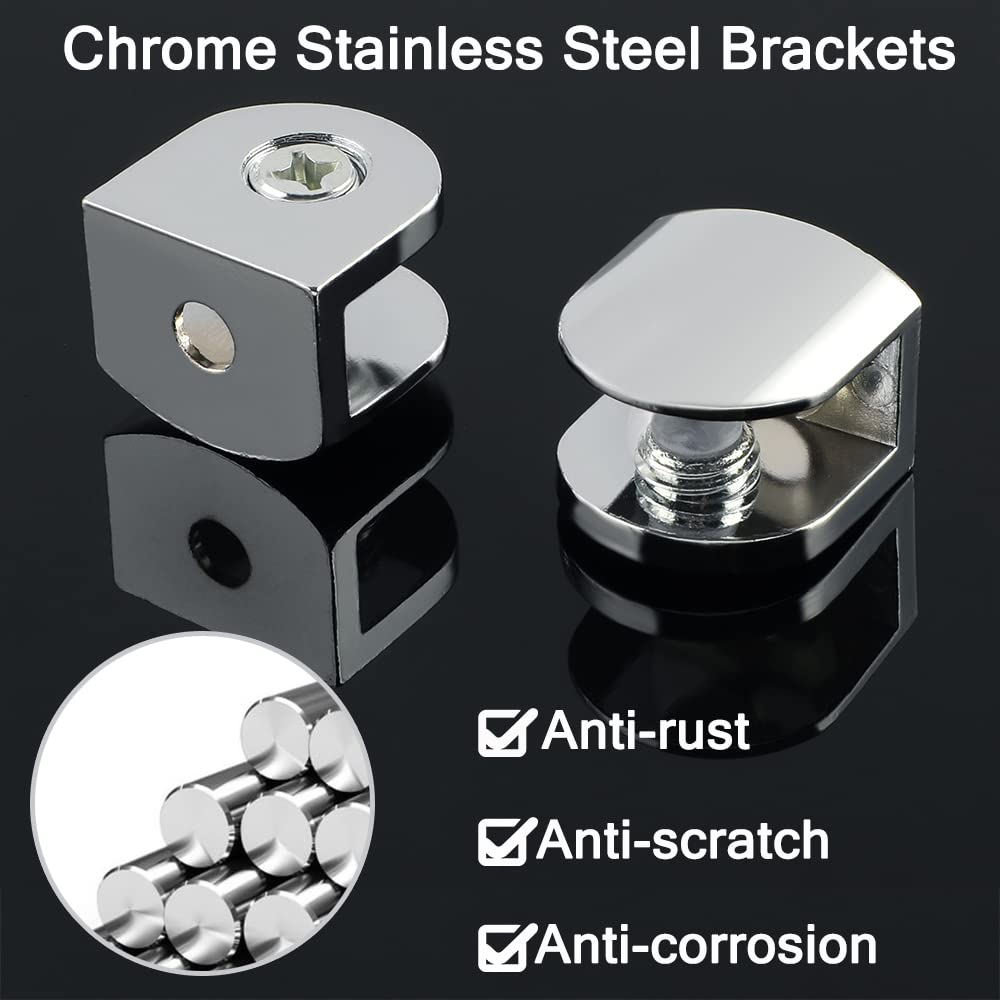 SAYAYO Glass Corner Shelf for Wall, 10 X 10 Inch Chrome Tempered Floating Glass Shelves for Bathroom 1 Pack, Clear