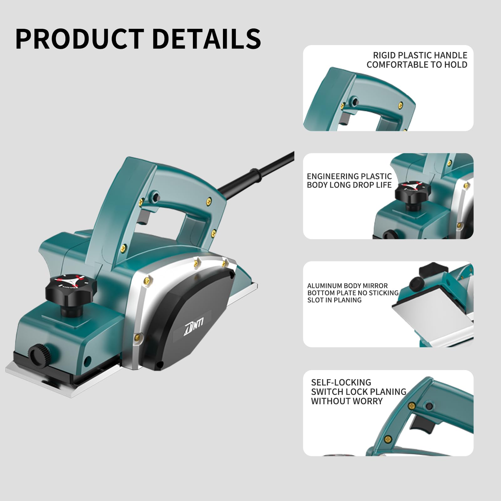 DNTI 500w Rabot Électrique Filaire électrique bois 16000rpm largeur de rabotage 82 mm - profondeur de coupe 1 mm rabot à bois électrique Electric Hand wood Planer 2920B