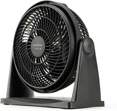 Taurus – Ventilador de Sobremesa Ice Brise Mini | Portátil | Silencioso | 23W | Escritorio | 3 Aspas 25 cm | 2 Velocidades | Inclinación 90º | Apto Pared | Antideslizante | Compacto | Negro