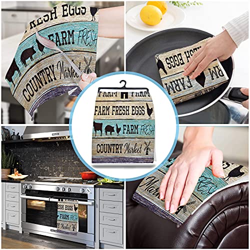 Image of Farmhouse Kitchen Towels,Farmhouse Animals Barn Fresh Eggs 16x28 Inches Soft Kitchen Dish Cloth,Cotton Tea Towels /Bar Towels /Hand Towels,(4 Pack)