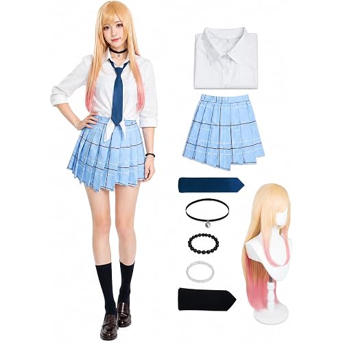 Women's Anime Cosplay Costume Shirt Skirt Tie Choker Socks Set