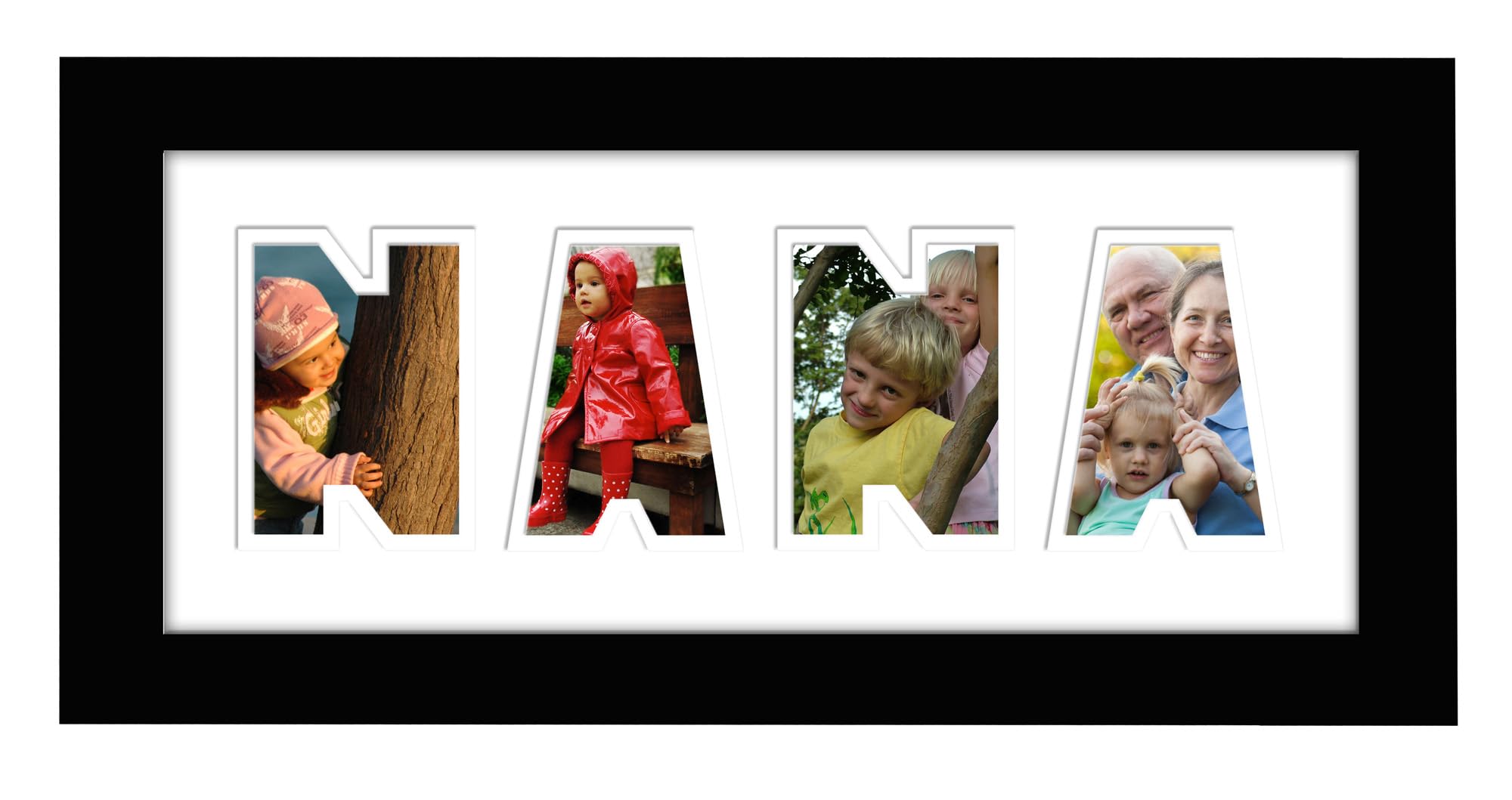 Photos In A Word Black Finish White - White Mount Nana Photo Frame Word Name Birthday Picture Gift Present (Black Finish White - White Mount)