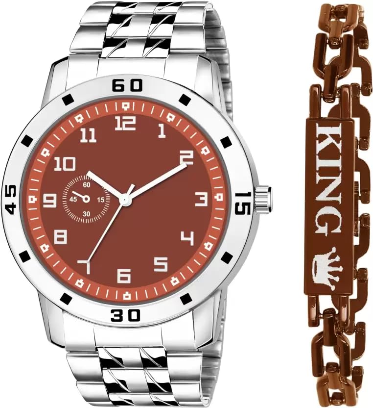 GOLDENIZE FASHION Vintage Casual 3 Colour Stainless Steel Chain Gini Analog Dial Wrist Watch for Mens & Boys Gift Collection Watch with Bracelet-Pack of 2 (Brown) (B0CBXF85PY) Amazon Price History, Amazon Price Tracker