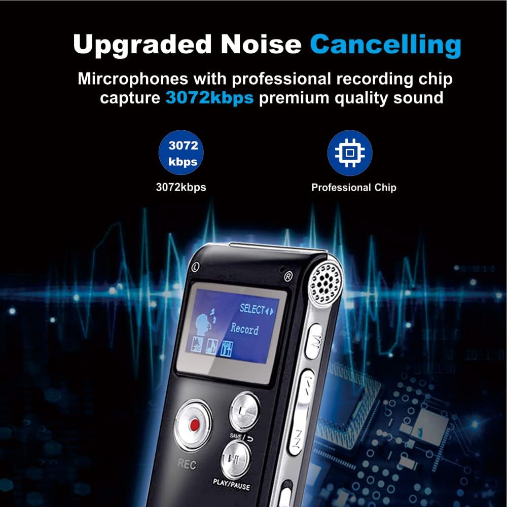 16GB Digital Voice Recorder Voice Activated Recorder with Playback Upgraded Portable Tape Recorder for Lectures, Meetings, Interviews, Portable Audio Recorder Dictaphone USB Charge, MP3, Password