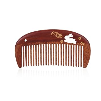 TAN MUJIANG Wooden Hair Comb for Women, Handmade Wooden Detangling Comb, Anti-Static Wide Tooth Comb with Hand-Painted Rabbit Design, Scalp Massage Hair Comb for Daily Hair Care