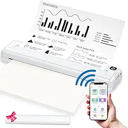 Darkant Impressora portátil sem fio para viagens, compacta sem tinta, pequena impressora térmica Bluetooth compatível com telefones Android iOS e papel térmico A4 (210 x 297 mm)