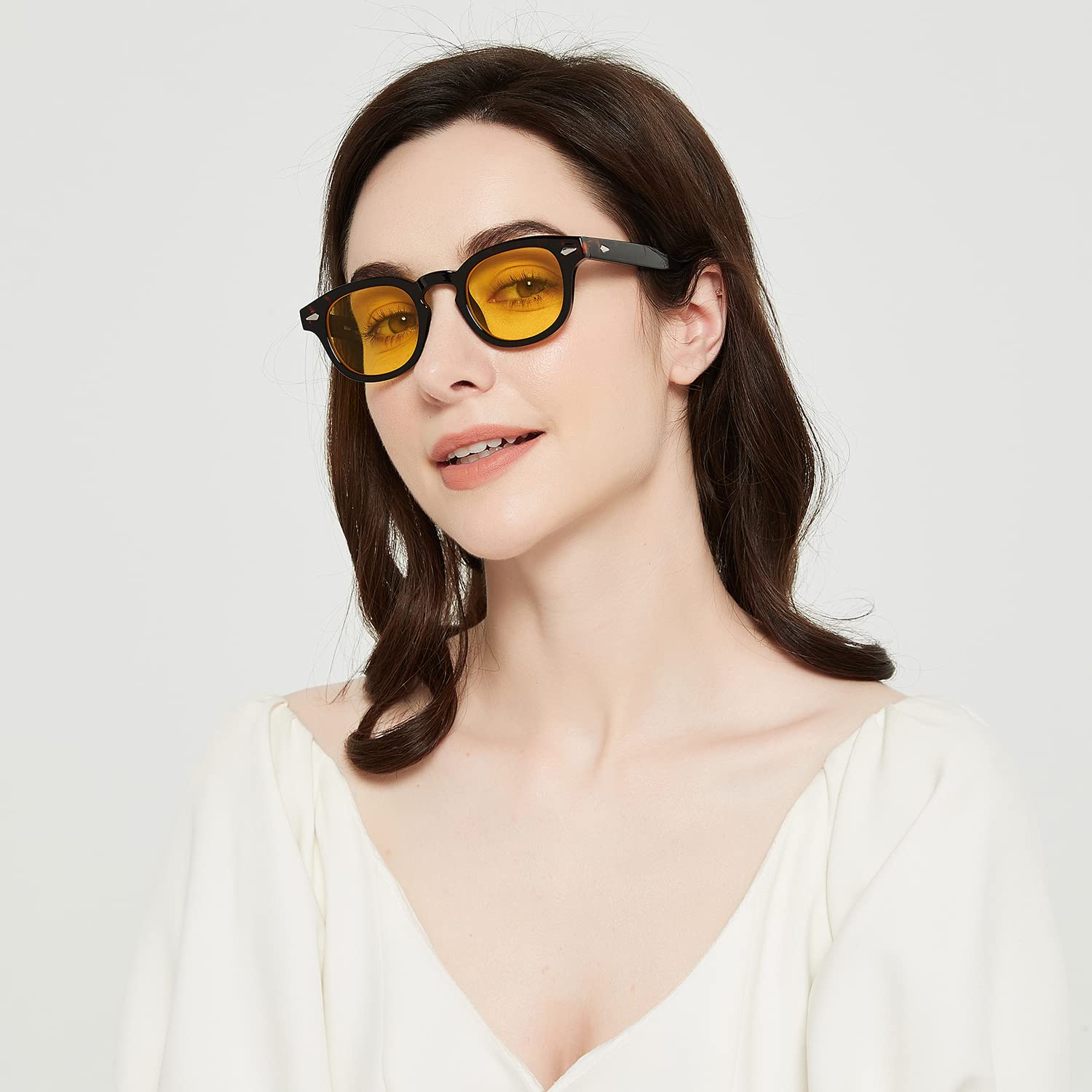 Gtand Unisex-Sonnenbrille im Vintage-Retro-Stil, rund, getönt, für Damen und Herren, modisch, kreisförmig, 46 mm, C19 Schildkröten-Rahmen/gelb getönte Gläser, 46mm