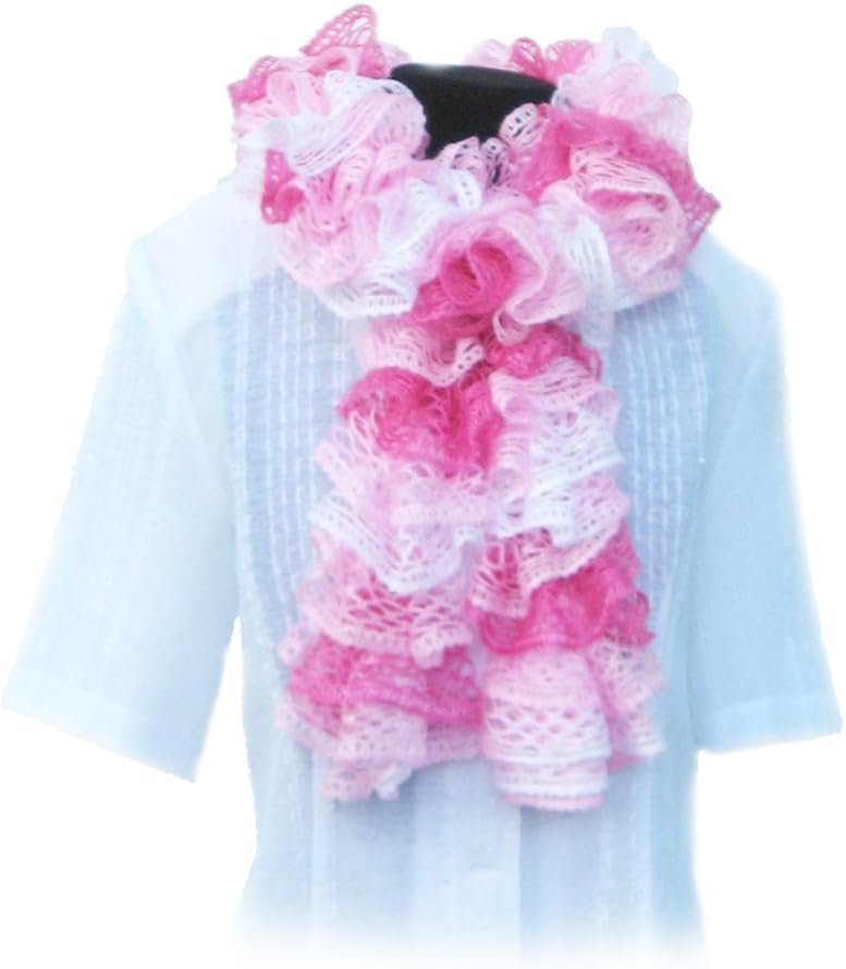 Fashion Handmade Knitted Lacy Ruffle Scarf Red Heart Sashay Yarn Tutu:Pink and White