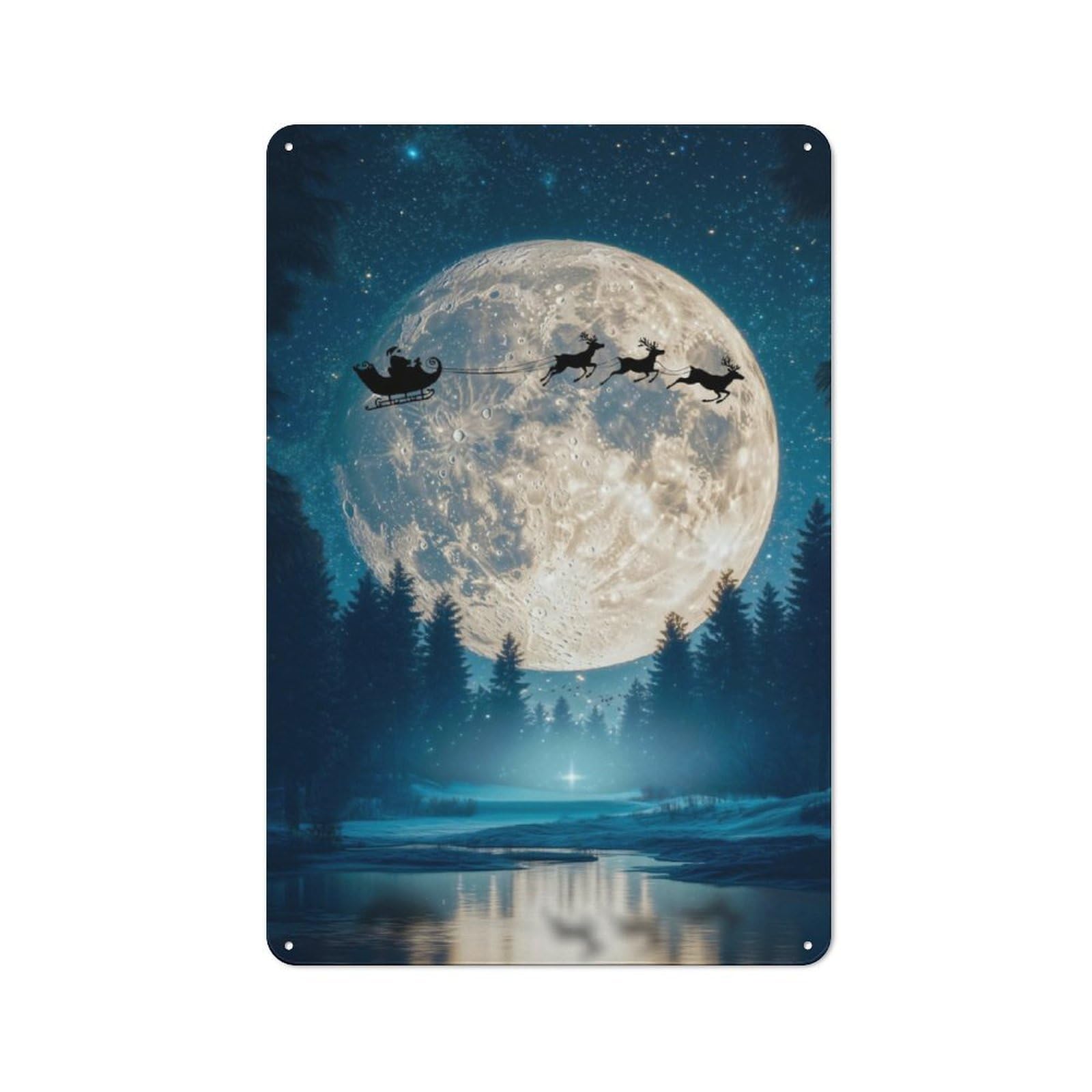 Junmoney Santa Reindeer Sleigh Fly Tin Sign 30X20cm With For Home Bar Wall, Vintage Decor, For Garage, Workshop And Man Cave Decoration
