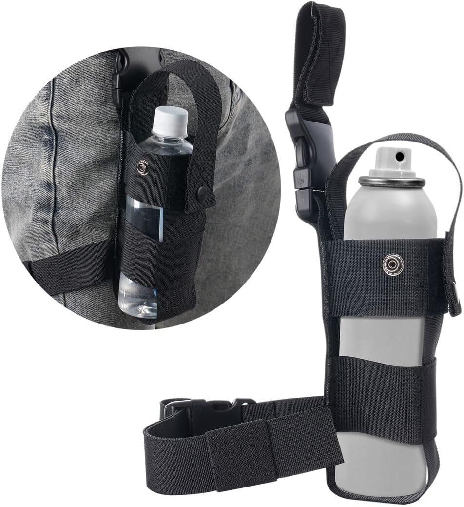 Regulowany worek z rozpylaczem do uda – nylonowy pasek mocujący do MK9, otwarty u góry, pasuje do 0,5 kg gazu pieprzowego (Fox Labs, Sabre, Freeze +P), uchwyt na butelkę z wodą do wędrówek