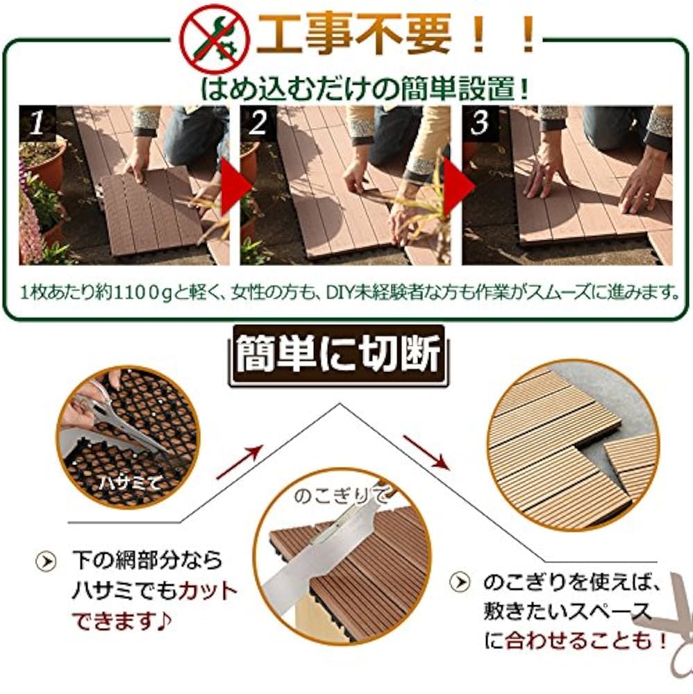 herbflower 人工木パネルQブラウン１箱+Qレッド１箱 60枚 Amazon | ウッドパネル ウッド ウッドデッキ 人工木 25枚セット