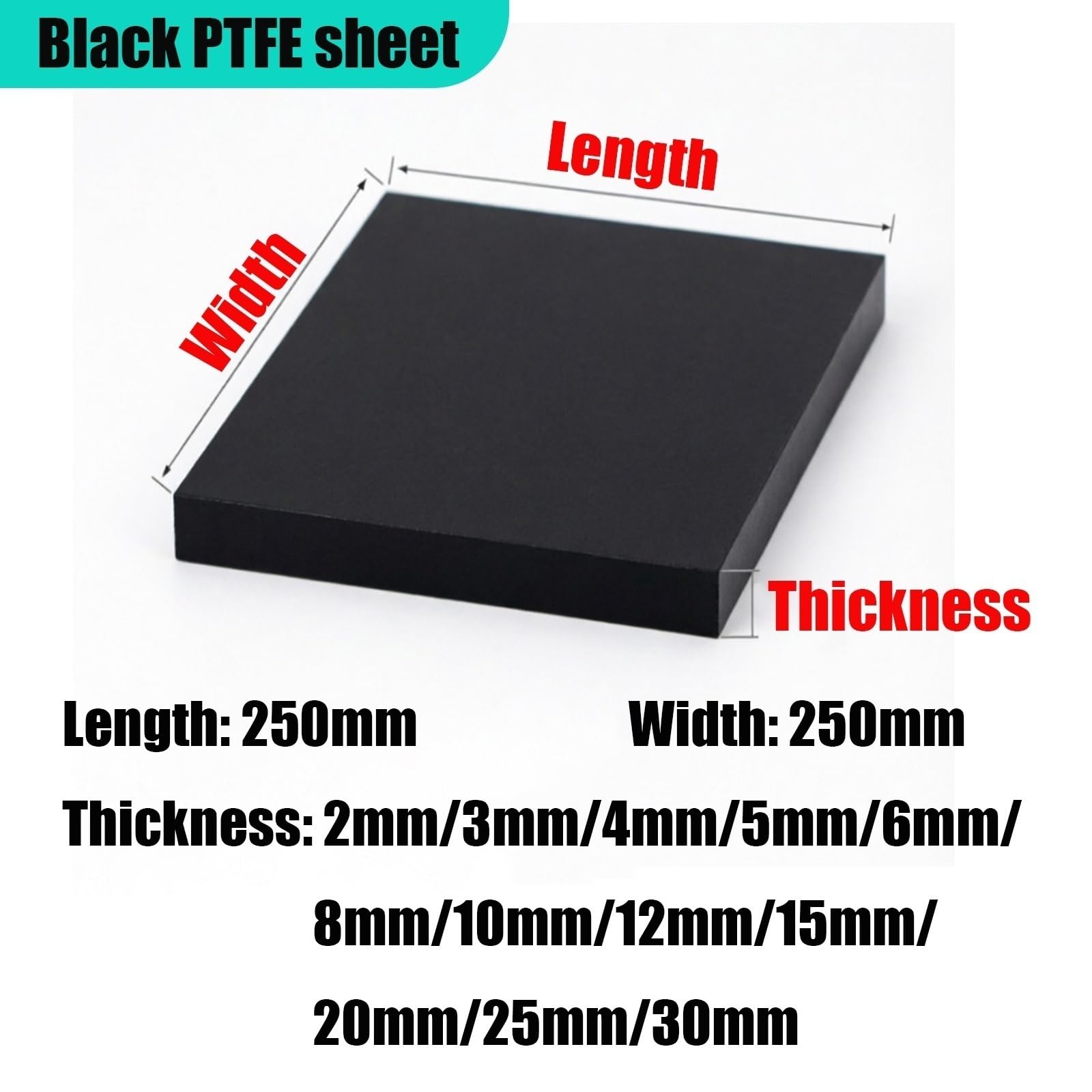 Trwały czarny arkusz teflonowy PTFE – 250x250mm, 2-30mm | Gruby, odporny na wysokie temperatury, do CNC, uszczelnień, zastosowań przemysłowych i DIY(250x250x12mm)