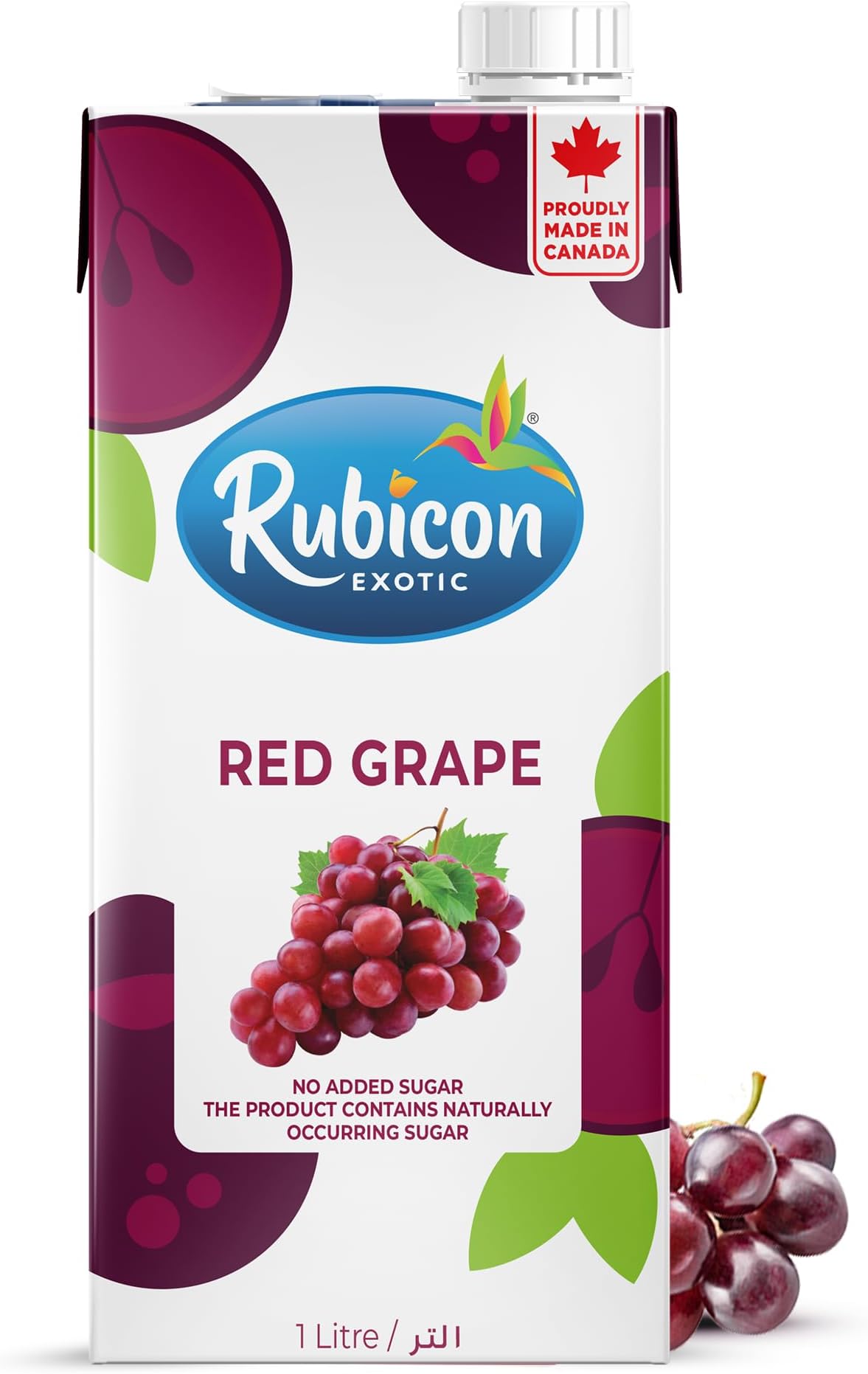Rubicon No Added Sugar Red Grape Juice 1L | 100% Fruit Juice with Vitamin C | No Preservatives or Artificial Colours | Vegan & Vegetarian Friendly | Perfect for Mocktails & Cocktails | Made in Canada